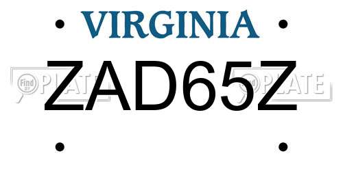 ZAD65Z Virginia License Plate