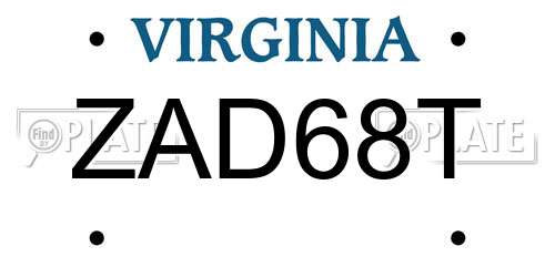 ZAD68T Virginia License Plate