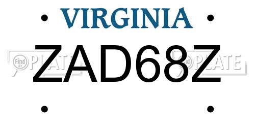 ZAD68Z Virginia License Plate