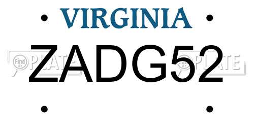 ZADG52 Virginia License Plate