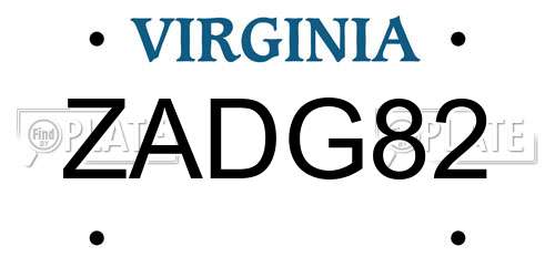 ZADG82 Virginia License Plate