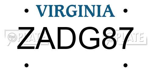 ZADG87 Virginia License Plate