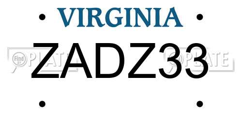 ZADZ33 Virginia License Plate