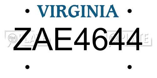 ZAE4644 Virginia License Plate