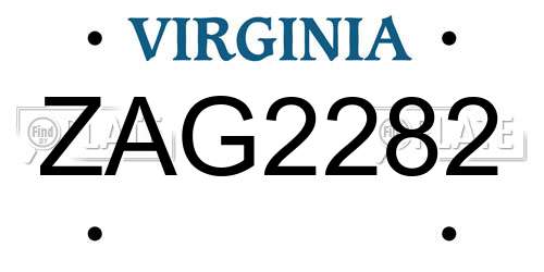 ZAG2282 Virginia License Plate