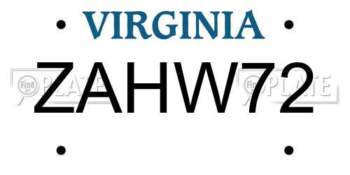 ZAHW72 Virginia License Plate