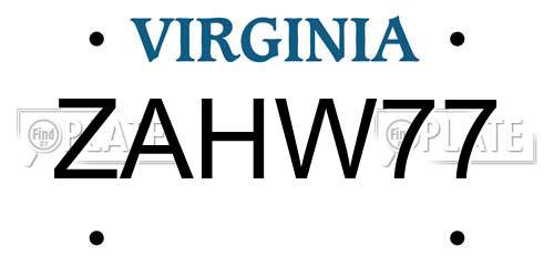 ZAHW77 Virginia License Plate