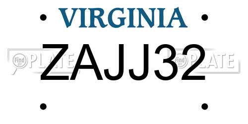 ZAJJ32 Virginia License Plate