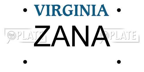 ZANA Virginia License Plate