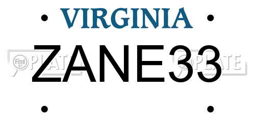ZANE33 Virginia License Plate
