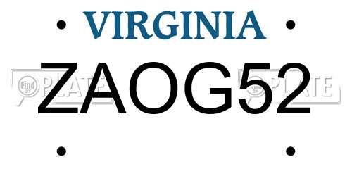 ZAOG52 Virginia License Plate