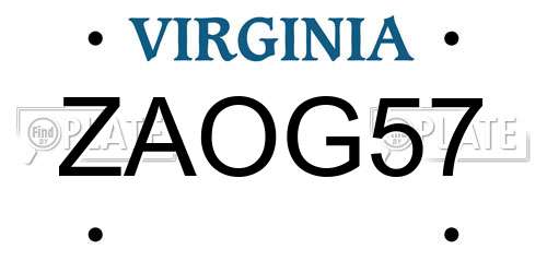 ZAOG57 Virginia License Plate