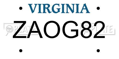 ZAOG82 Virginia License Plate