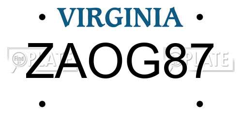 ZAOG87 Virginia License Plate