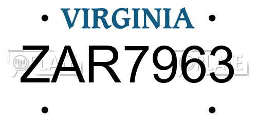 ZAR7963 Virginia License Plate