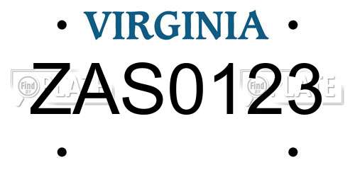 ZAS0123 Virginia License Plate