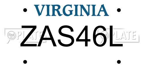 ZAS46L Virginia License Plate
