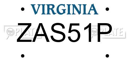 ZAS51P Virginia License Plate