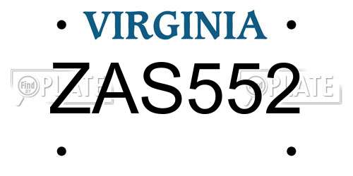ZAS552 Virginia License Plate