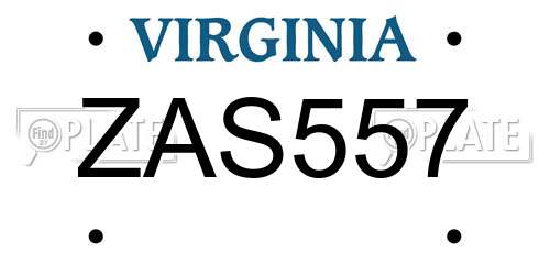 ZAS557 Virginia License Plate
