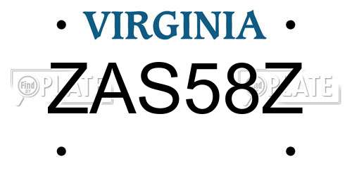 ZAS58Z Virginia License Plate