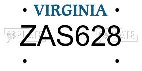 ZAS628 Virginia License Plate
