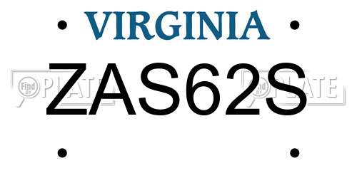 ZAS62S Virginia License Plate