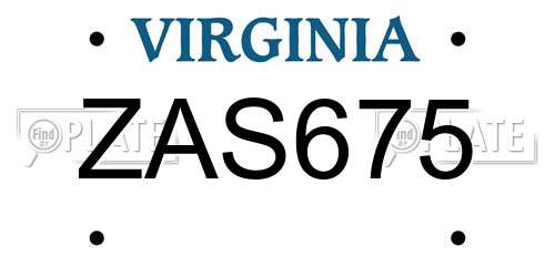 ZAS675 Virginia License Plate
