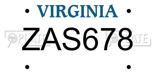 ZAS678 Virginia License Plate