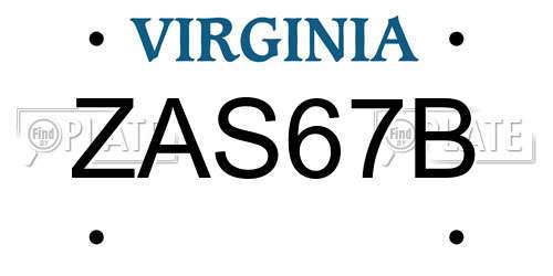 ZAS67B Virginia License Plate