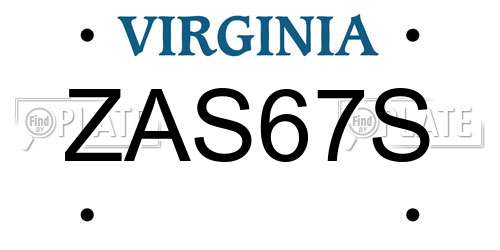 ZAS67S Virginia License Plate
