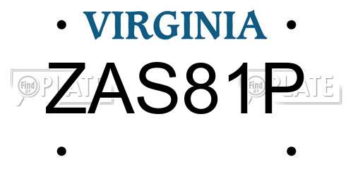 ZAS81P Virginia License Plate
