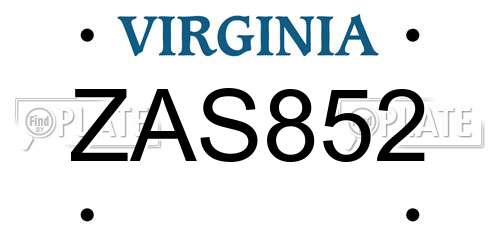 ZAS852 Virginia License Plate
