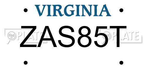 ZAS85T Virginia License Plate