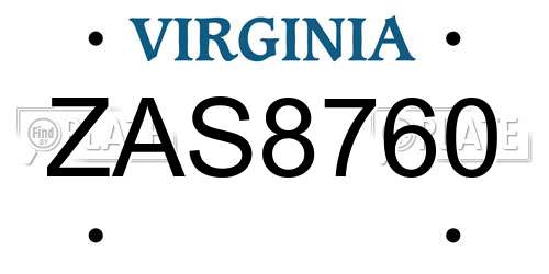 ZAS8760 Virginia License Plate