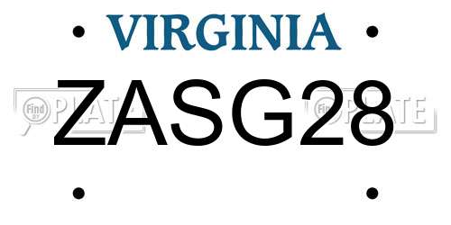 ZASG28 Virginia License Plate