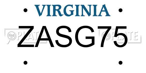 ZASG75 Virginia License Plate