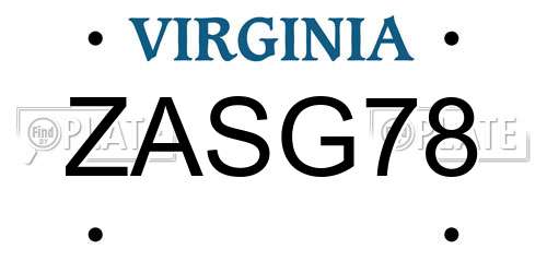 ZASG78 Virginia License Plate