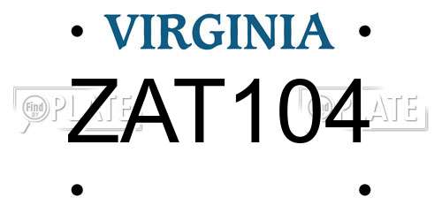 ZAT104 Virginia License Plate