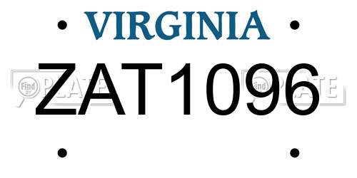 ZAT1096 Virginia License Plate
