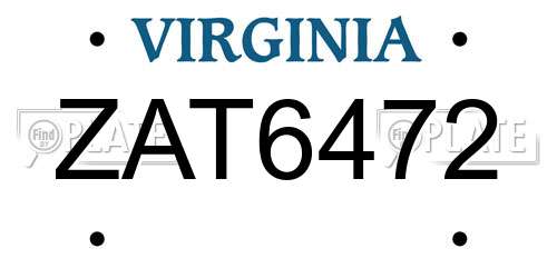 ZAT6472 Virginia License Plate