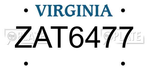 ZAT6477 Virginia License Plate