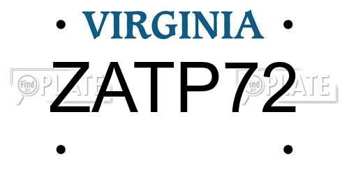 ZATP72 Virginia License Plate
