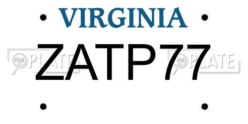 ZATP77 Virginia License Plate