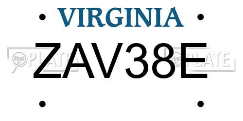 ZAV38E Virginia License Plate