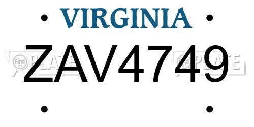 ZAV4749 Virginia License Plate