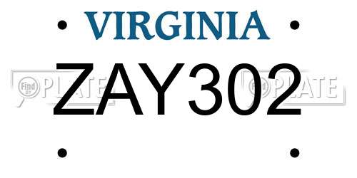 ZAY302 Virginia License Plate