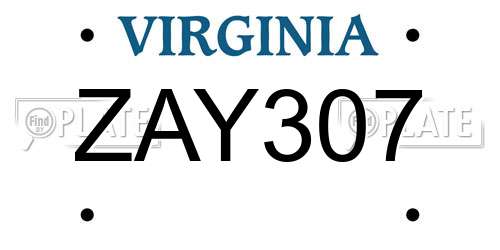 ZAY307 Virginia License Plate