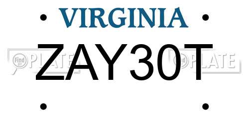 ZAY30T Virginia License Plate