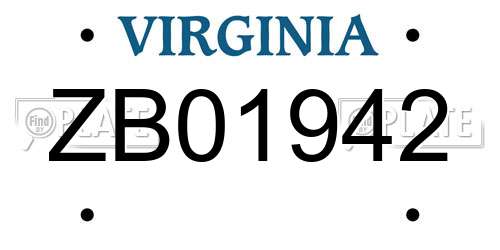 ZB01942 Virginia License Plate